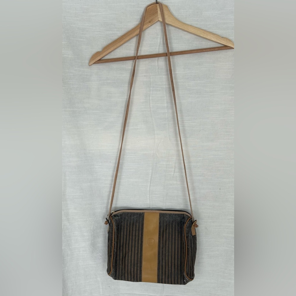 Fendi Vintage‎ Designer Neutral Classic Preppy Striped Brown & Tan Crossbody Bag